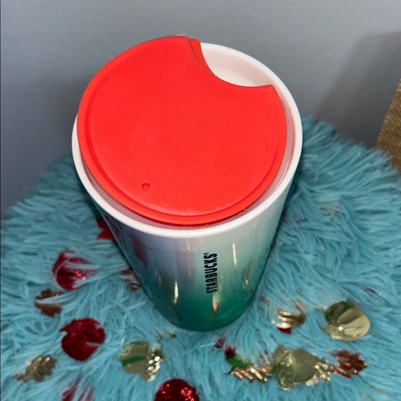 Starbucks Green and White Gradient Ceramic Tumbler with Red Lid - Picture 2 of 4